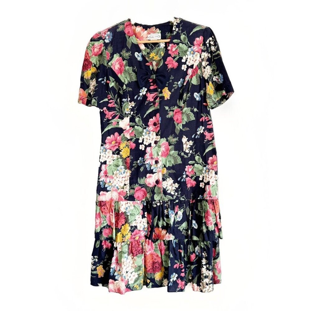 Vintage 1980s Bobby's Girl Floral Ruffle Day Dress Women’s 12 Cottagecore Spring